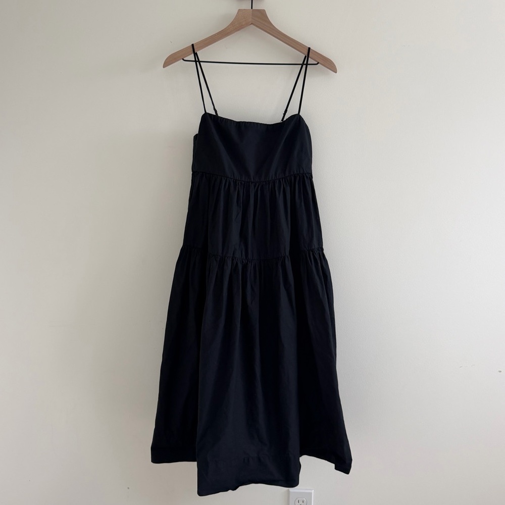 J. Crew Black Spaghetti Strap Tiered Midi Dress